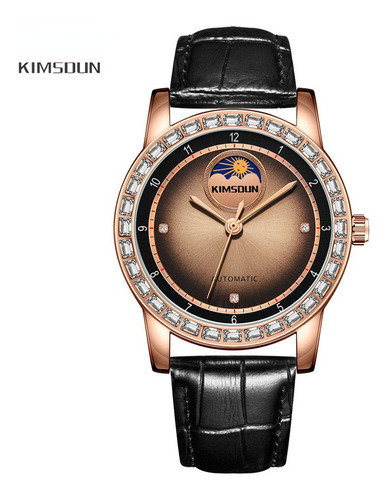 Kimsdun Diamante Fase Lunar Relojes Impermeables Color Del Fondo Rose Black