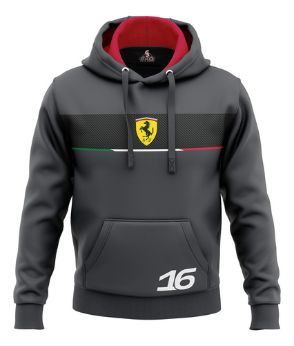 Sudadera F1 Ferrari Black Stripe Charles Leclerc 16 Gris