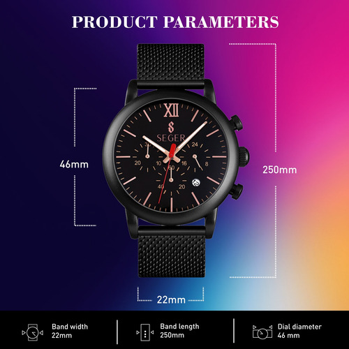 Reloj Hombre Seger 9203 Original Eeuu Casual Elegante Sport Color De La Malla Negro Color Del Fondo Negro