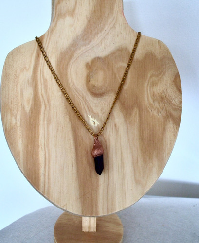Imagen 6 de 7 de Collar Pendulo De Obsidiana Negra, Cadena Bronce, Cod1