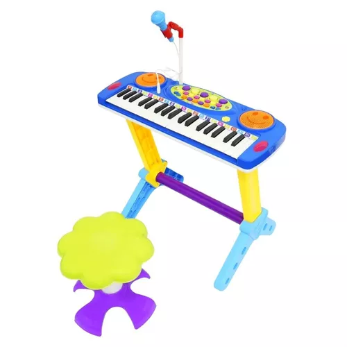 Piano infantil 37 Teclas com Microfone Banquinho Luzes e 22 Canções US