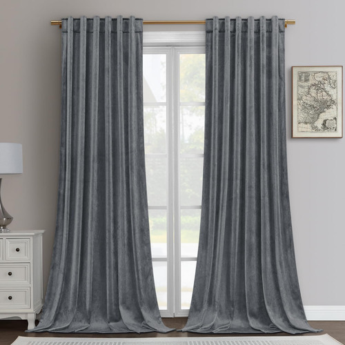 Homeideas Cortinas Opacas De Terciopelo Gris De 52 X 96 PuLG