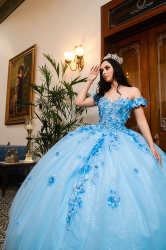 Imagen 7 de 9 de Vestido Largo De Quinceañera Glitter Pedrería Quince Años