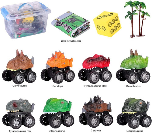 Imagen 8 de 8 de Juguete Dinosaurio Coche Para Niños Con Mapa Y Árbol 8 Pzas