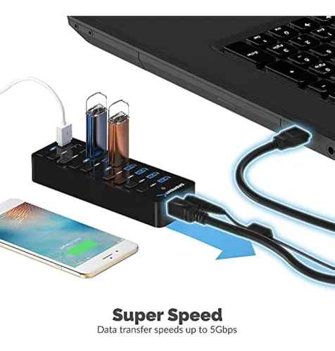 Sabrent Hub Usb 3.0 De 60 W Y 10 Puertos Incluye 3