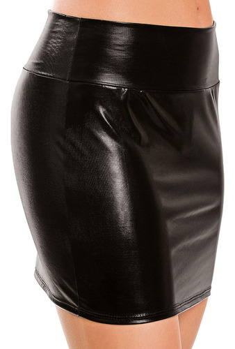 Minifalda Delgada De Lencería De Piel Sintética Para Mujer