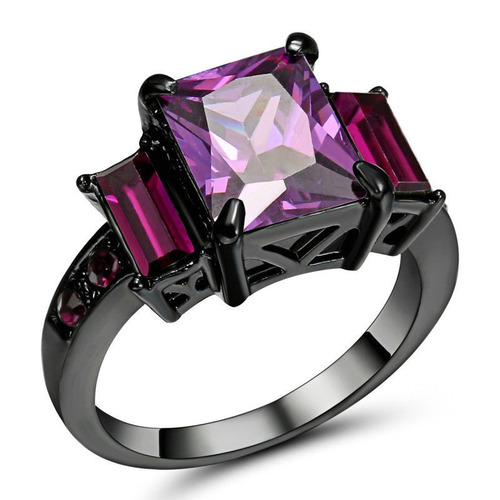 Anillo Piedra Purpura Enchapado Princesa Circon Matrimonio