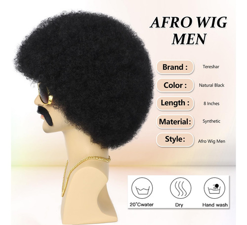 Set De Peluca Tereshar 70s Afro Para Hombre Y Accesorios, Co