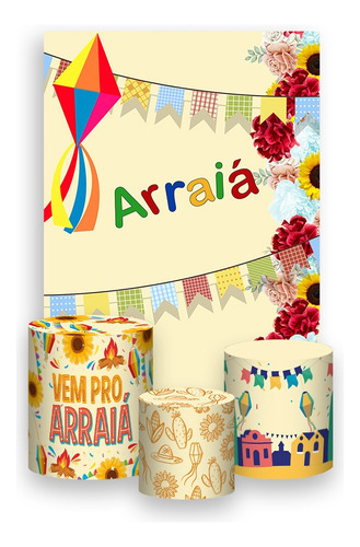 Painel Vertical + Trio De Capas - Arraiá Junino Com Flores Cor Colorido