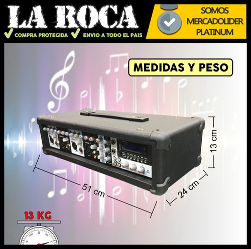 Imagen 6 de 10 de Consola 5 Canales Potencia 200w Con Usb Bluetooth Eq Efectos