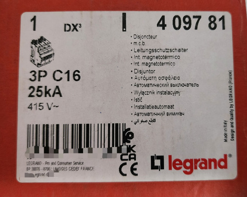 Interruptor Automatico 3p 16a Curv C 25ka Ref 409781 Legrand