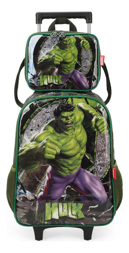 Mochila Infantil De Rodas Hulk - Luxcel Verde 41x30x14cm