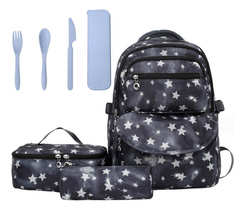 Set De Mochila Con Estampado De Estrellas Con Kits De Almuer Color Negro