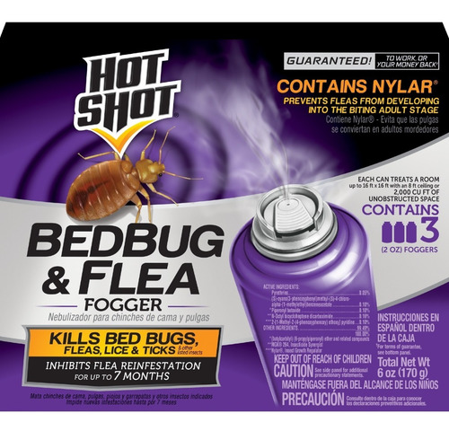 Hot Shot Bed Bug Flea Mata Chinches Pulgas 3 Piezas 2oz C/u