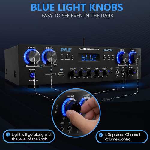 Pyle Bluetooth Home Audio Amplificador Receptor Estereo 4can