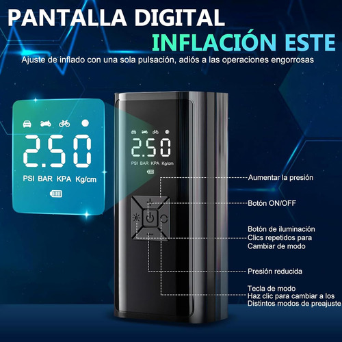 Infinflador De Llantas Inalambrico Portátil Auto Aire Bomba Negro 50 Monofásica