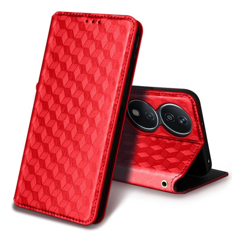 ~ For Honor X7b Cubic Patterned Pu Wallet Card Holder Case