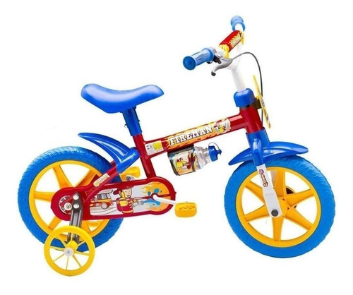Bicicleta Infantil Aro 12 Azul/vermelha Fireman - Nathor Cor Vermelho/Azul/Amarelo