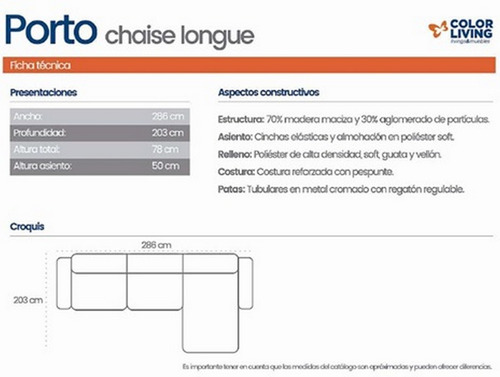 Imagen 2 de 2 de Esquinero Rinconero Sofá Porto - Color Living - Cuotas