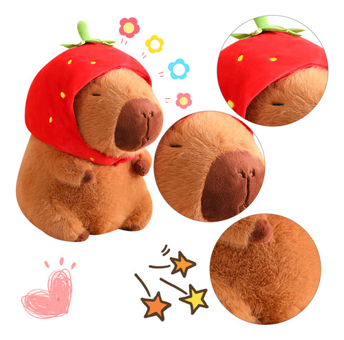 Bonito Peluche De Capibara Con Forma De Fresa