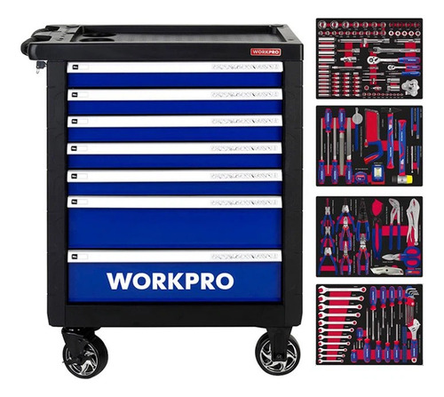 Carro 7 Cajones Set Completo 195 Herramientas Workpro 