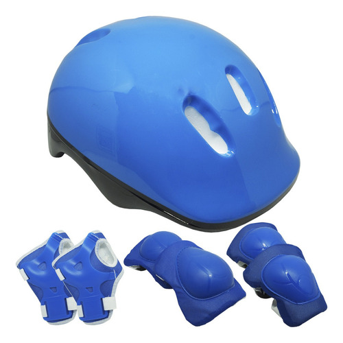 Kit Proteção Infantil Capacete Patins Skate Bicicleta Acessórios Menino Azul Importway Bw-106AZ