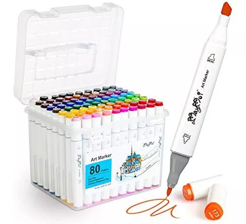 KIT DE MARCADORES ARTISTICOS, DOBLE PUNTA 80 COLORES CLÁSICOS