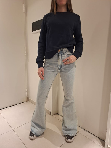 Buzo Zara Talle Small Azul Cuello Redondo Mujer Elastizado