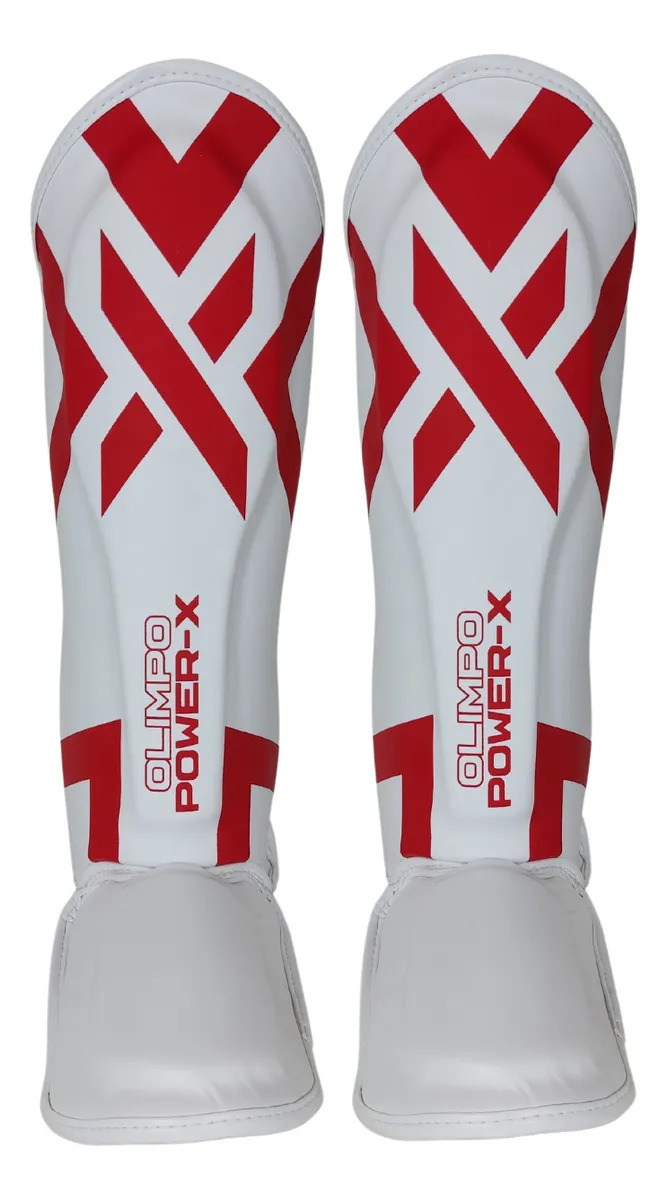 Caneleira Muay Thai Protetor De Canela Profissional Cor Branco/vermelho Tamanho G
