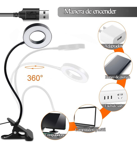 Lámpara De Escritorio De Lectura Usb Con Clip Estructura Usb