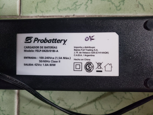 Cargador Probattery 42v 1.8a 80w