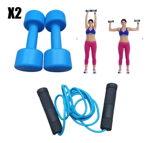 Kit Entrenamiento Mancuerna Pesa Recargable X2 Soga De Salto