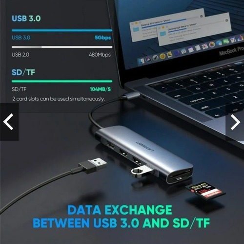 Adaptador Usb C 6 En 1 Multipuerto Ugreen Hub Usb C Hdmi 4k