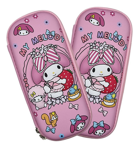 Estuche Lapicera Escolar 3d Kuromi Y Hello Kitty Kawaii 1pz. Color Rosa Melody