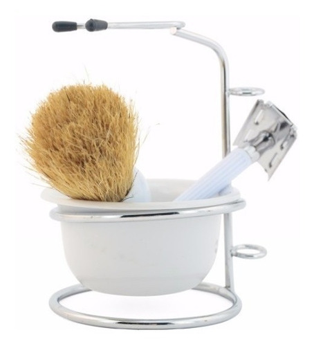 Imagem 2 de 5 de Kit Barba Vintage Retrô Saboneteira Navalha Pincel Banheiro