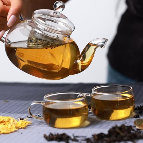 Juego De Tetera De Cristal Con 2 Tazas De Té Y Infusor De Té