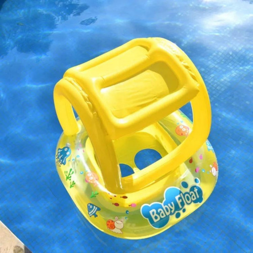 Boia Fralda Com Cobertura Bote Piscina Bebê Inflável Praia Cor Amarelo