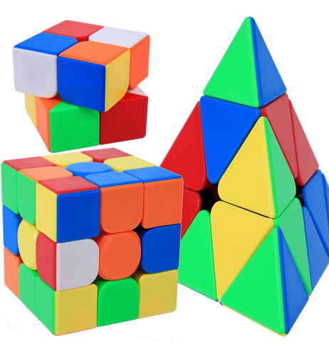 Speed Cube Set, Magic Cube 3 Pack De 2x2 3x3 Pyramid Cube Bu