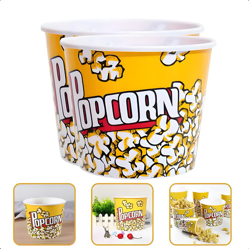 Kit 2 Balde Recipiente Medio Para Pipoca Pote Popcorn