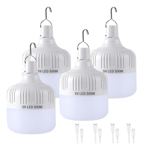 Losaitini 4pzs Portatil Recargable Emergencia Usb Lámpara Foco Led Mantenga Pulsado Para Apagar Duración 5 Horas 5 Modos De Iluminación Capacidad De La Batería 6000 Mah 10000 Lúmenes Tamaño 9,5*18,5cm