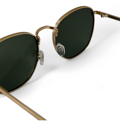 Lentes De Sol Unisex Con Armazón De Metal Ligero Redondo Verde Oscuro Plateado