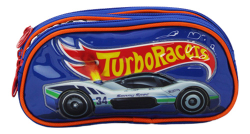 Lapicera Estuchera Escolar Triple Compartimento Turbo Racer Azul Lisa