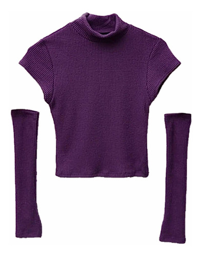 Top Corto Mujer Media Polera Con Guantes Top Moda Dama