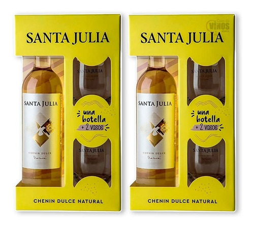 Estuche Vino Santa Julia Chenin Dulce + 2 Vasos Pack X2