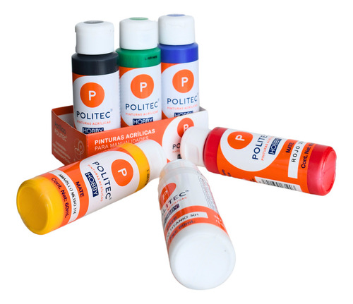 Kit Pinturas Acrílicas Politec 6 Colores Básicos 60 Ml C/u