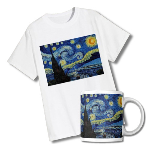 Combo De Remera  Y Taza ,noche Estrellada De Van Gogh