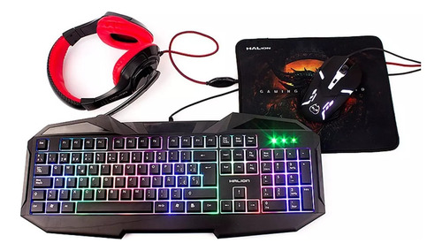 Kit Teclado Gamer 4 En 1 Halion Hunter Ha-403c