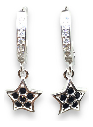 Aros Micropave Estrella  Argolla Colgante Plata 925