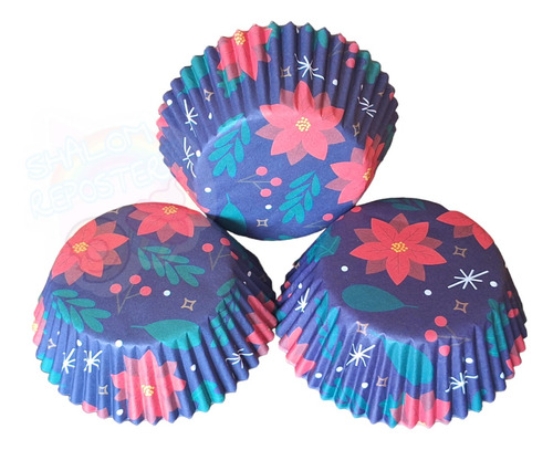 * Capacillos Azul Noche Buena Navidad Cupcake Fondant Choco