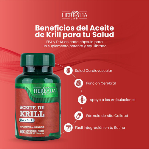 Aceite De Krill Puro Herbalia Lab Rico Epa Y Dha 90 Cáps Vitaminas Sabor Sin Sabor